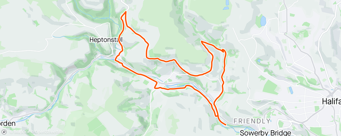 Map of the activity, Luddenden Valley and Pecket Well ride