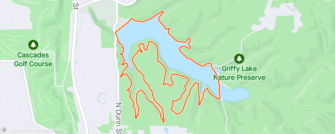 Map of the activity, Griffy Lake Loop CCW