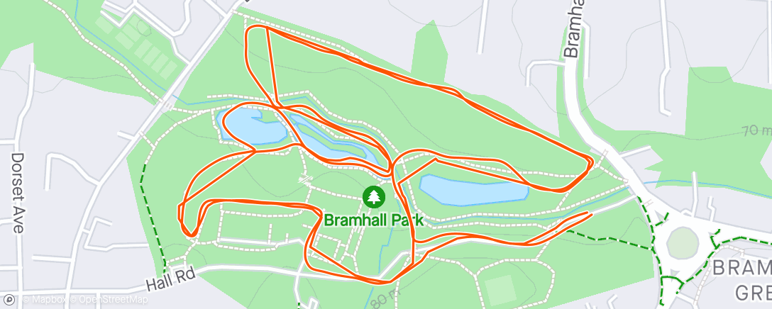 活动地图，Bramhall Parkrun (GPS lost me in the woods again!)
