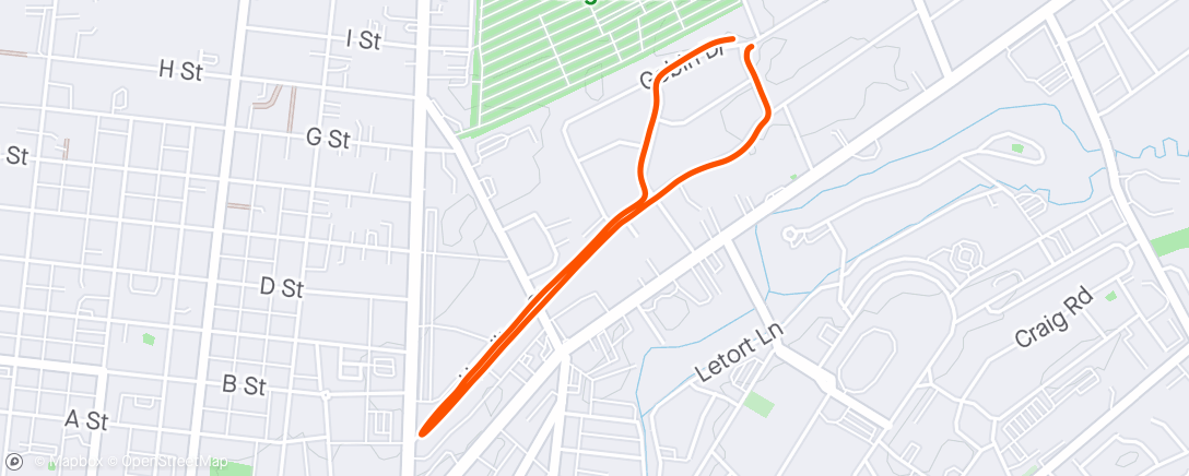 「Test Run: First run in two weeks.  I did a brisk walk for 10 minutes with no pain at all which was very encouraging to me.  I ran just an easy pace a little  further then returned back to my starting point.  My calf told me during the running portion that」活動的地圖