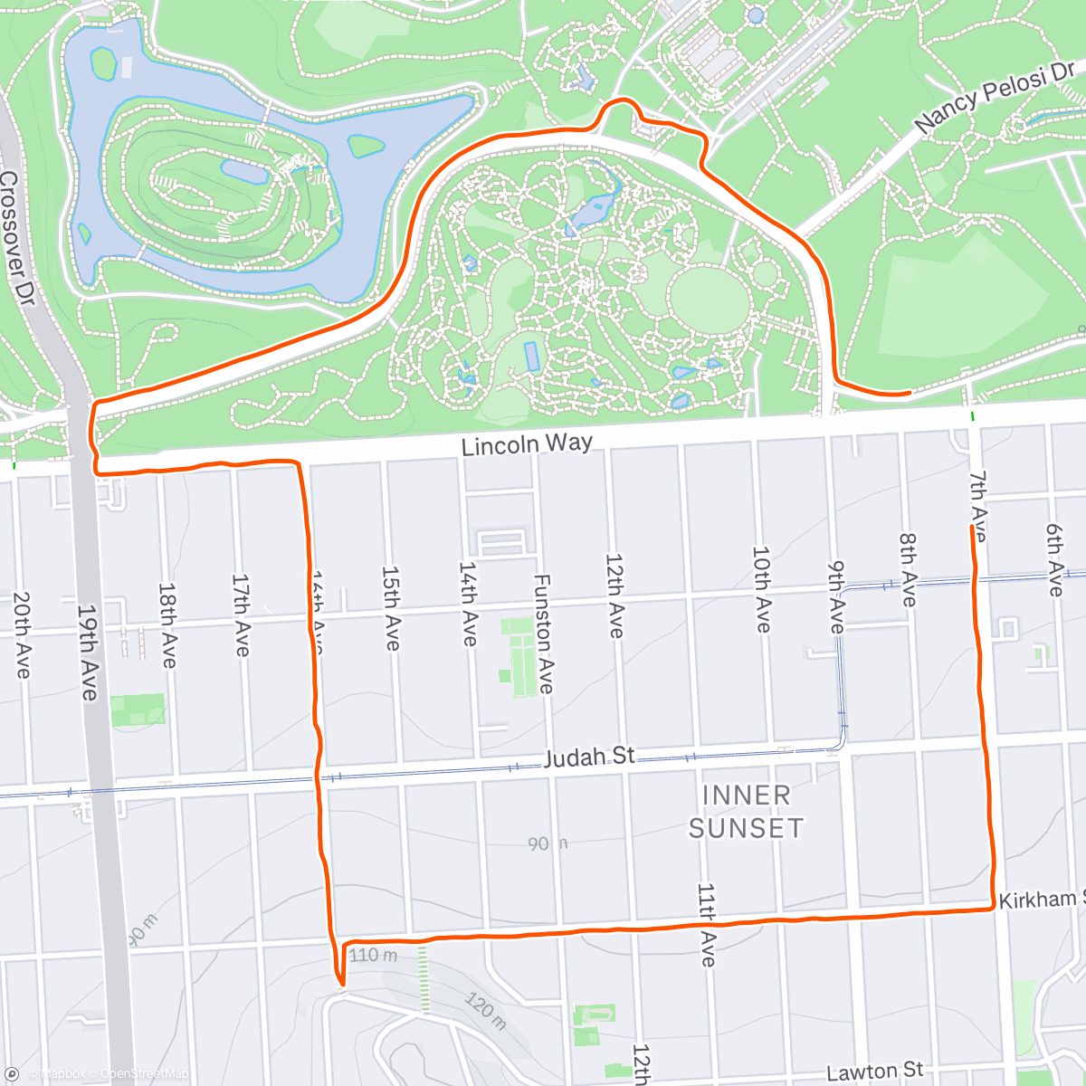 Map of the activity, 6/11/25 Tue PM Coaching Run Club SF Hidden Garden Stairs Workout