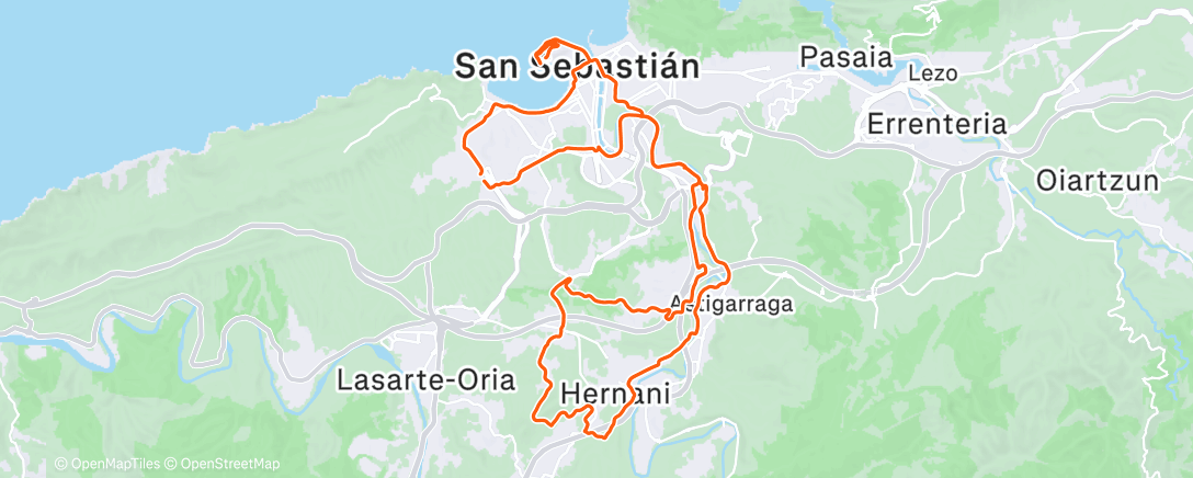 Map of the activity, recorrido de ida y vuelta San Sebastián