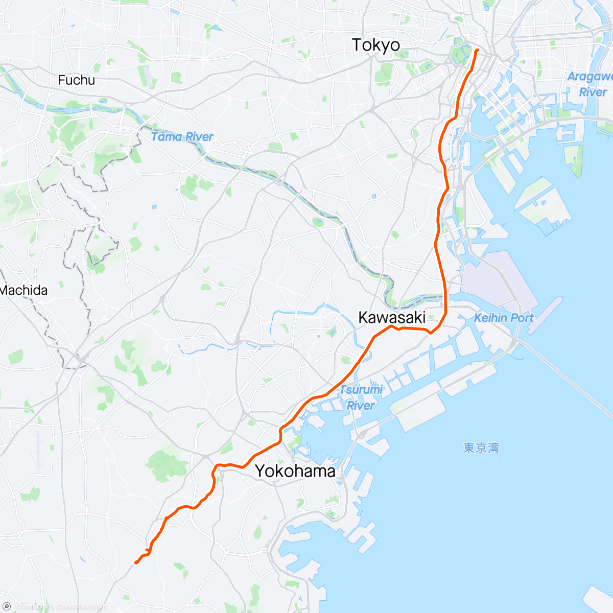 Map of the activity, 箱根駅伝コースを進むロング走💨