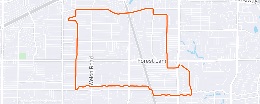 Map of the activity, Last run as a Dallas resident