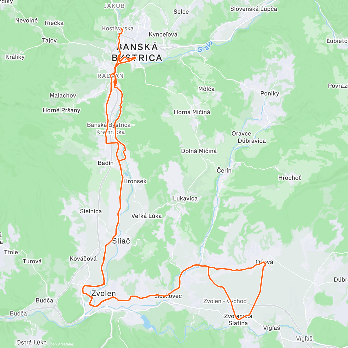 Карта физической активности (Zvolen - Zolná - Zv. Slatina - Očová - Lieskovec - Sliač)