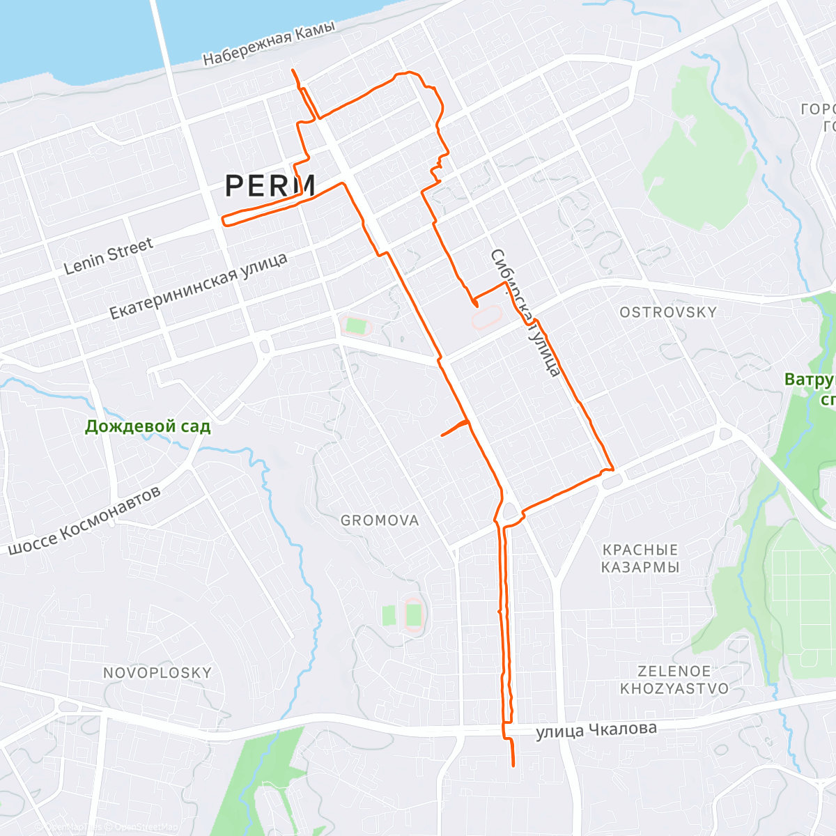 Map of the activity, Новогодняя беговая экскурсия по ёлкам Перми GizmoLooongRun x BEENERGY