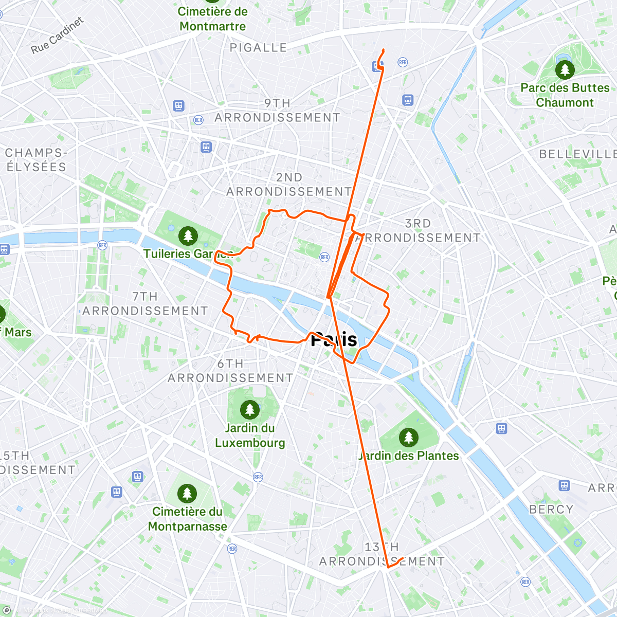 Map of the activity, Paris by bike