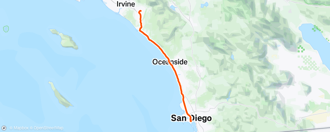 Map of the activity, San Diego back to Mission Viejo 🚴‍♀️💚