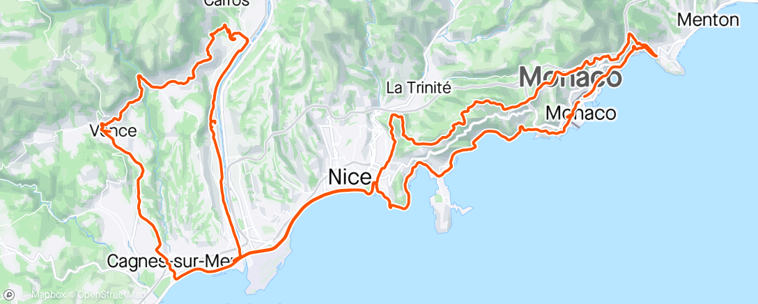 Kaart van de activiteit “Roquebrune -LaTurbie - GrandeCorniche -Nice - Carros - Vence -.Cagnes-sur-mer - Beaulieu-sur mer”