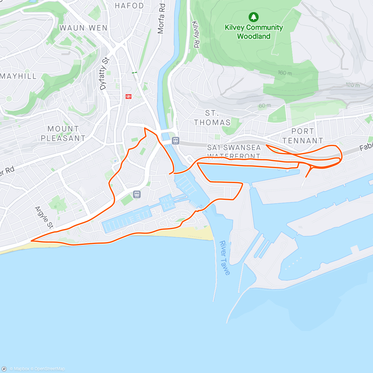 Map of the activity, 10k plus 900m interval walking