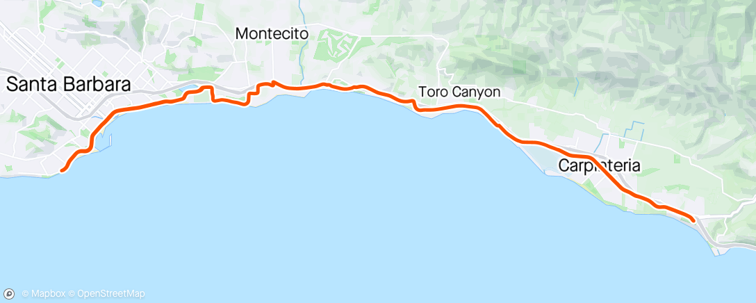 Map of the activity, Morning bike ride down the coast