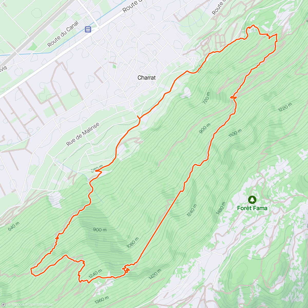 Map of the activity, Either run one way into the wind or go up