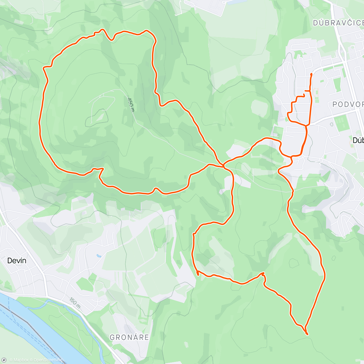 Map of the activity, Večerná bikovačka po krásnych lesoch nad Dúbravkou.