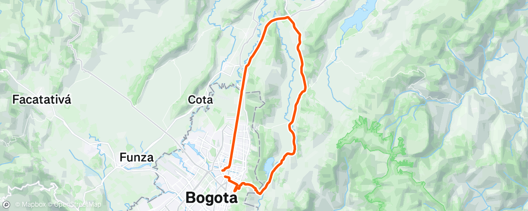 Mappa dell'attività Bogotá-La Calera-Sopo-Bogotá