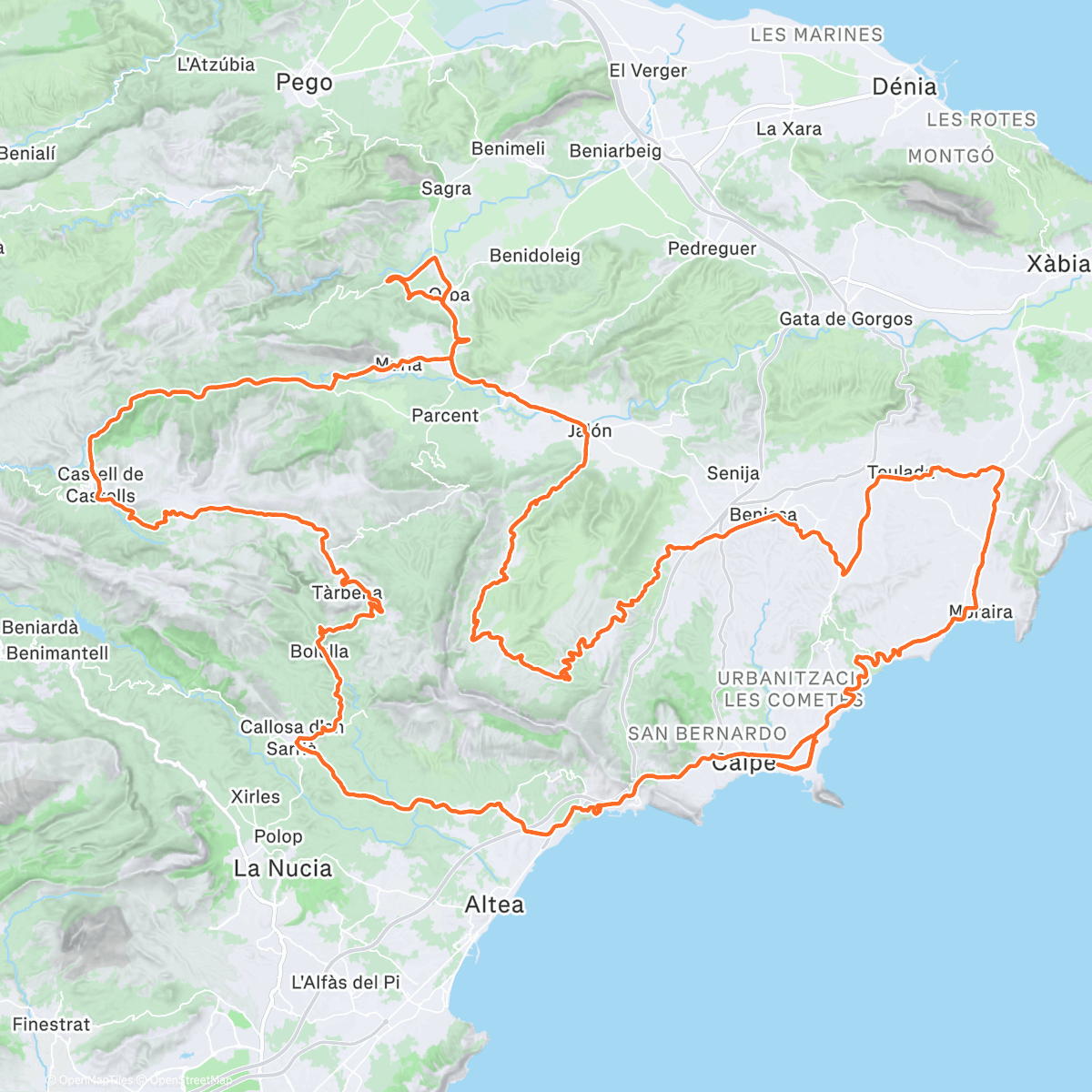 Map of the activity, Calpe #8 course du club 😇