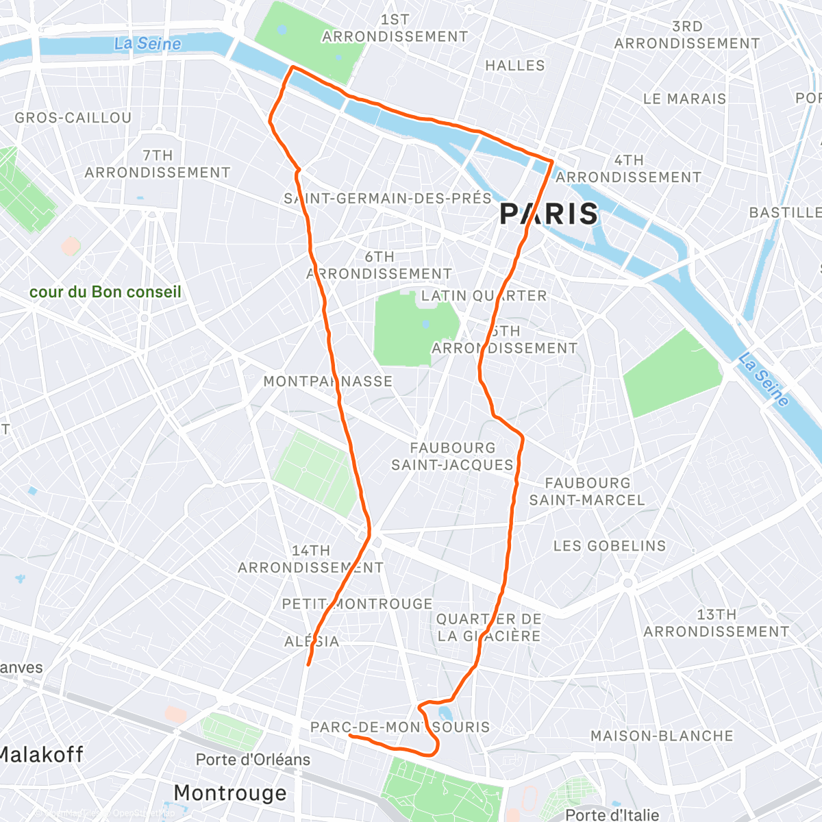 Карта физической активности (Course à pied du midi)