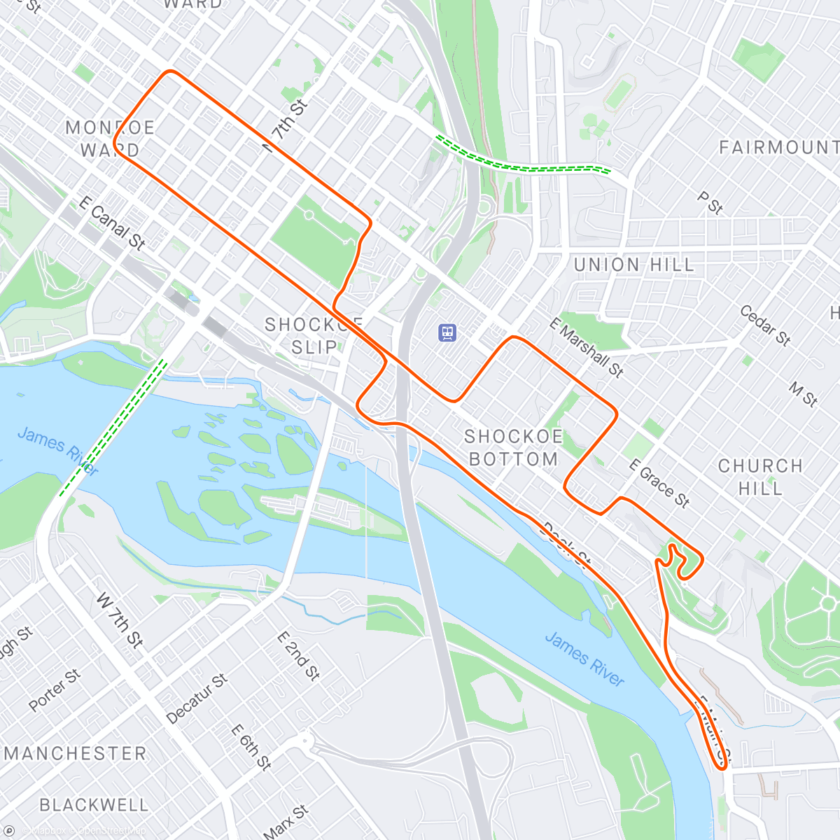 Map of the activity, Zwift - 1x10 + 6x0.5  in Richmond