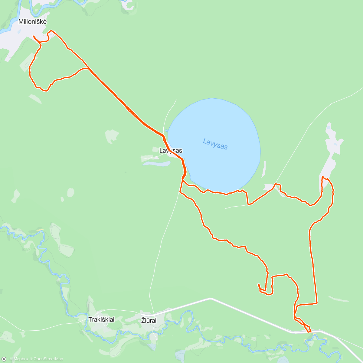 Map of the activity, Milionškių link. Nesušlapus??? Nebūna