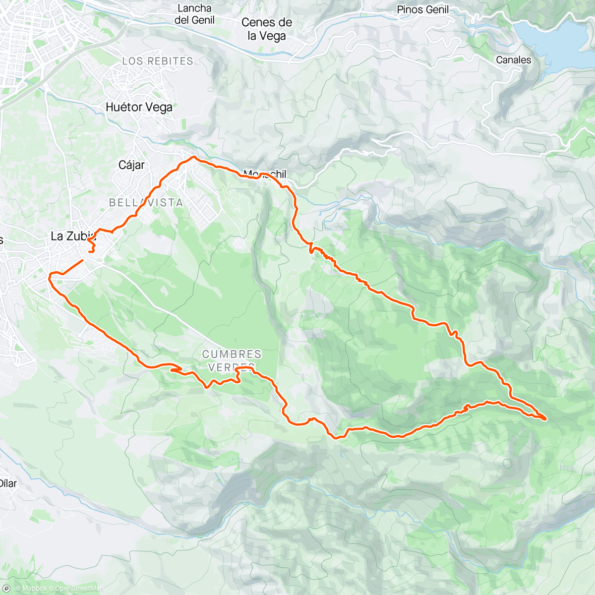 Map of the activity, Bicicleta de montaña eléctrica a la hora del almuerzo