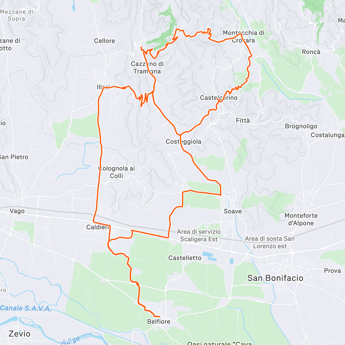 Map of the activity, Pedalata pomeridiana