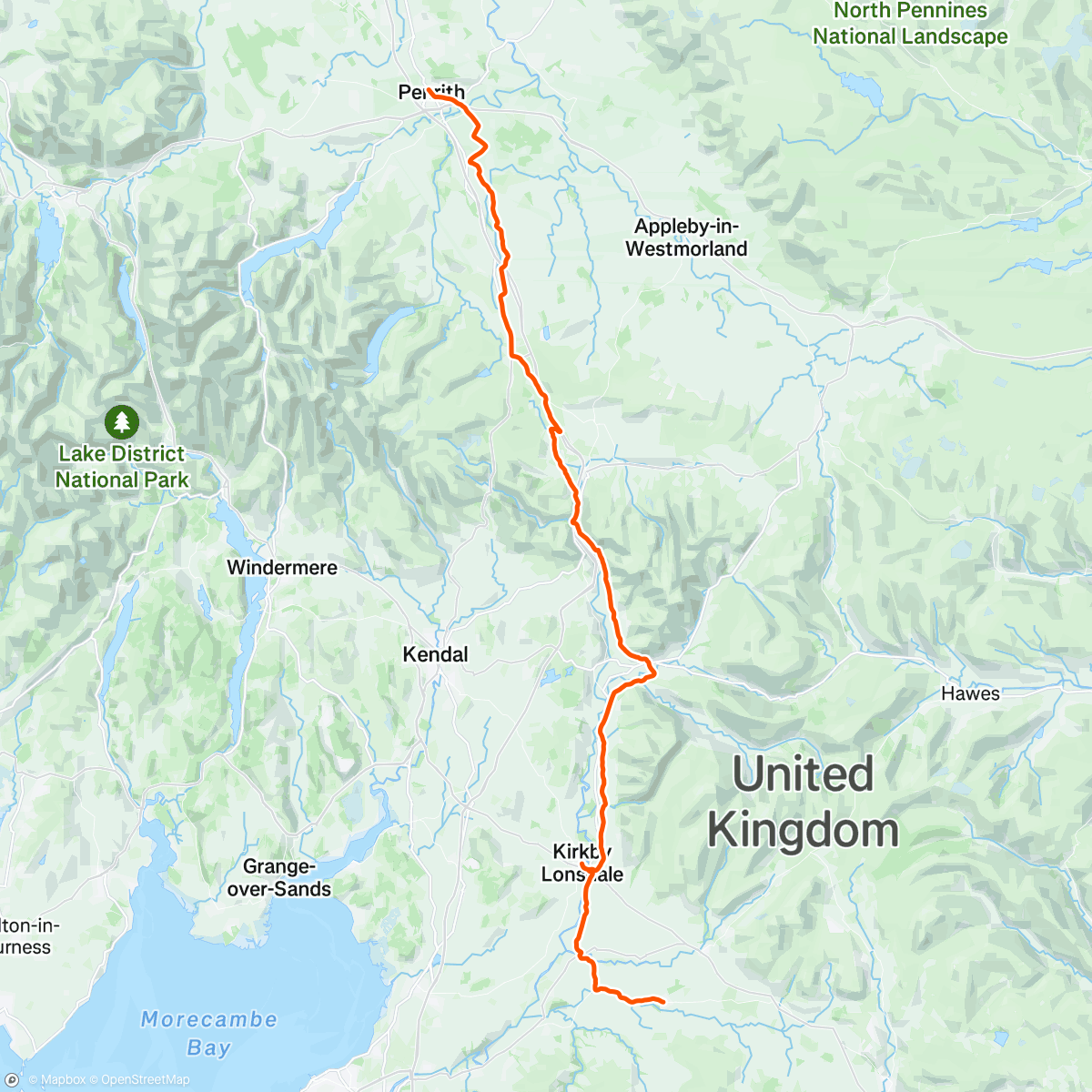 Map of the activity, LJ 10: Bentham ->  Penrith
