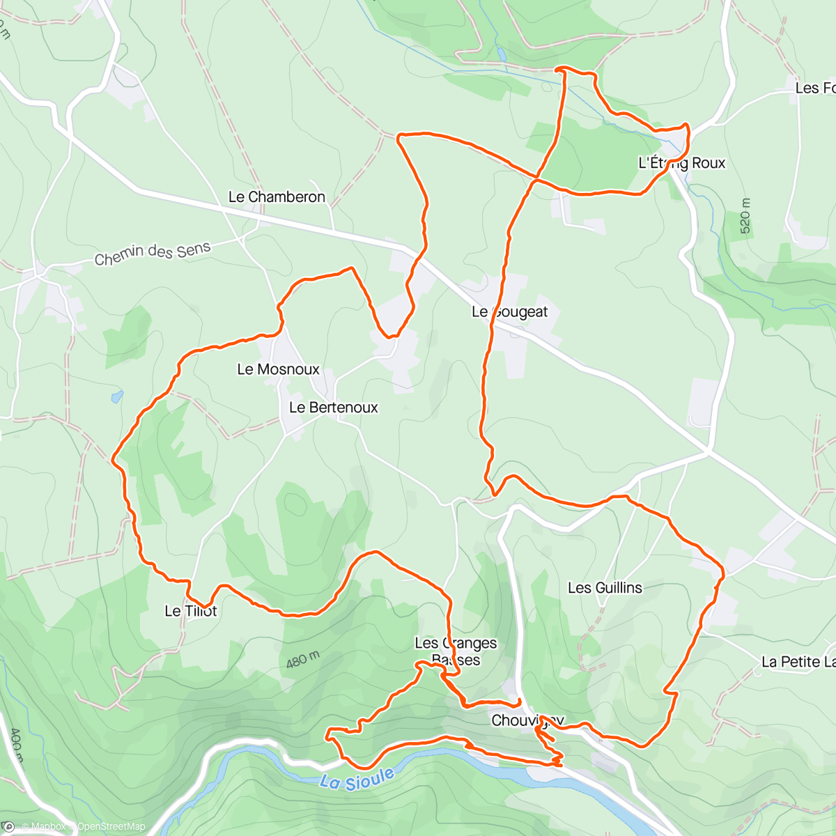Map of the activity, La sioule, ses gorges