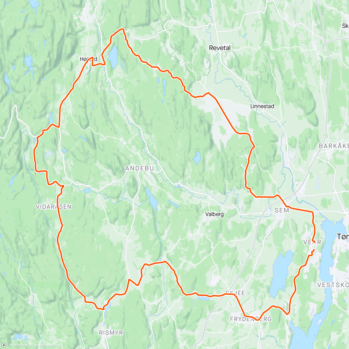 Map of the activity, Fy flate, Vestfold er fin på sykkel!