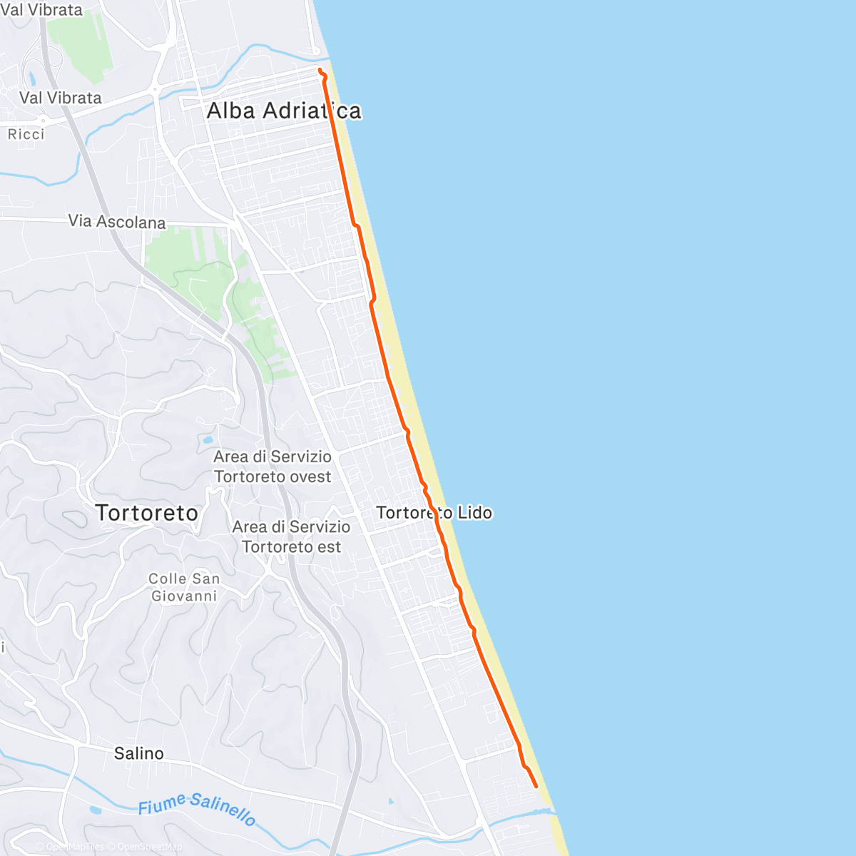 Map of the activity, Kinomap - 🇮🇹 Lido Tortoreto Session 🏃