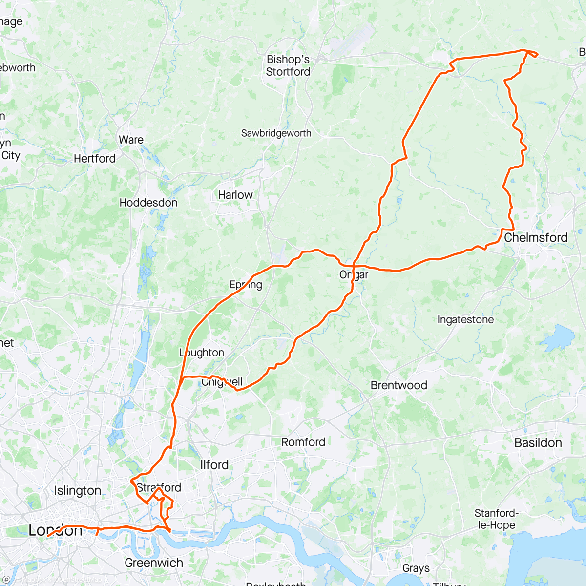 Mapa da atividade, Ride London- Essex