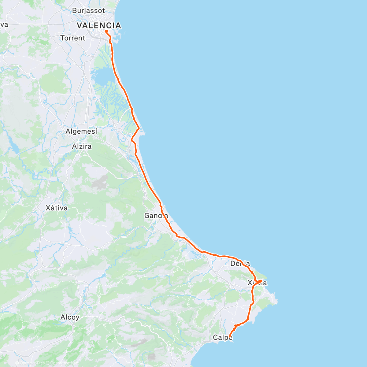 Map of the activity, Spain Coast Ride Day 3 - Reco day