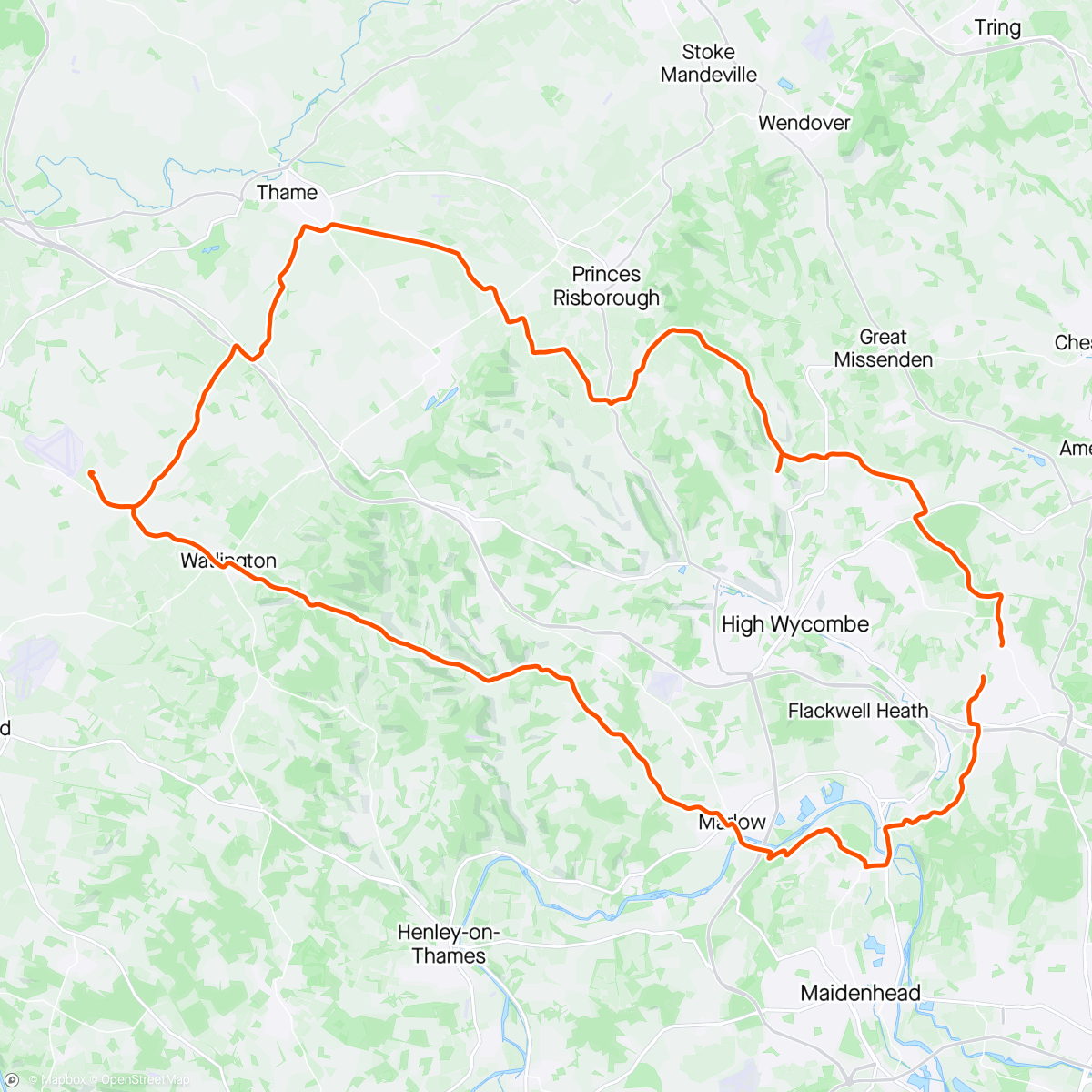 Map of the activity, Midweek M ride to Chalgrove