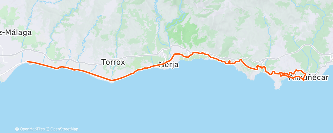 Map of the activity, Brick Training : Part 1 : coffee ride to Almuñicar. 3:30h