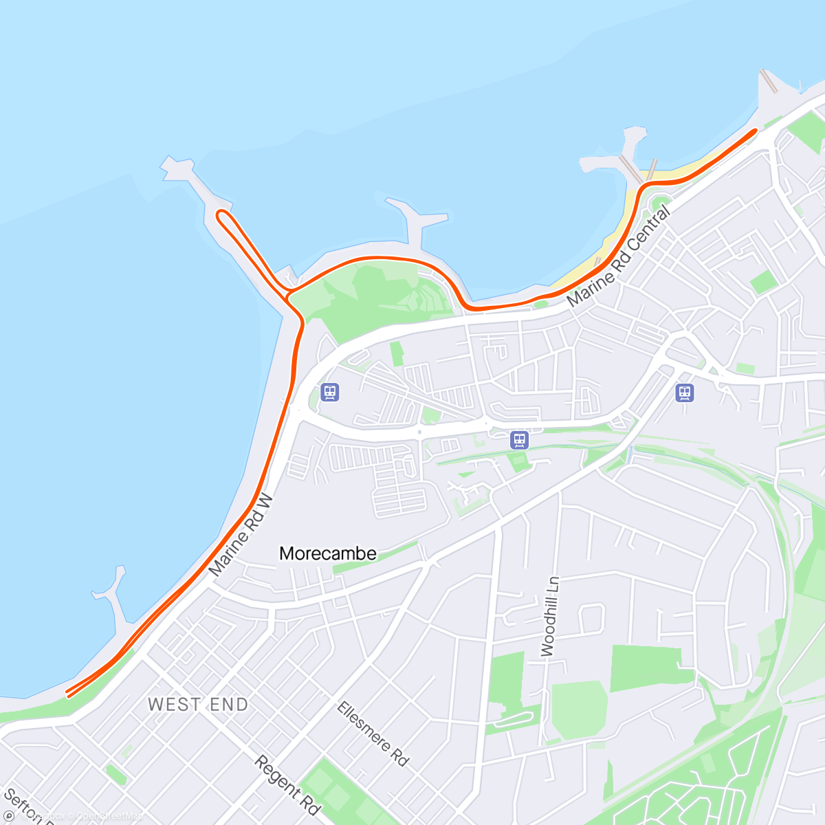 アクティビティ「Morecambe Parkrun - 3rd - 17:35」の地図
