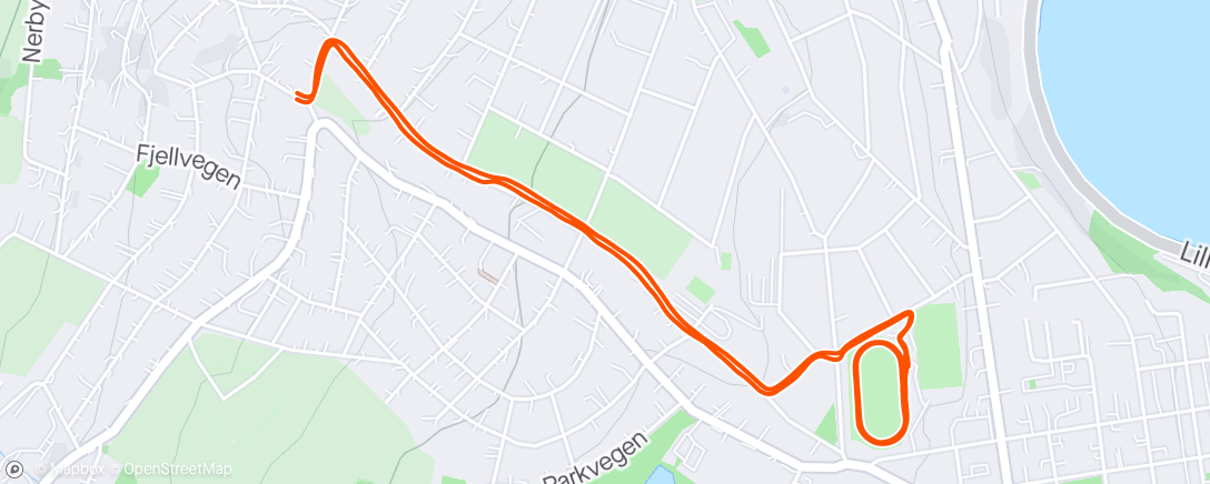 Map of the activity, 5 x 1000 m på stadion