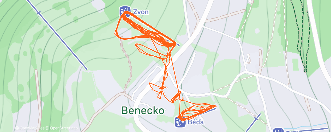 Map of the activity, Gábinky lyže z pásu na největší pomu