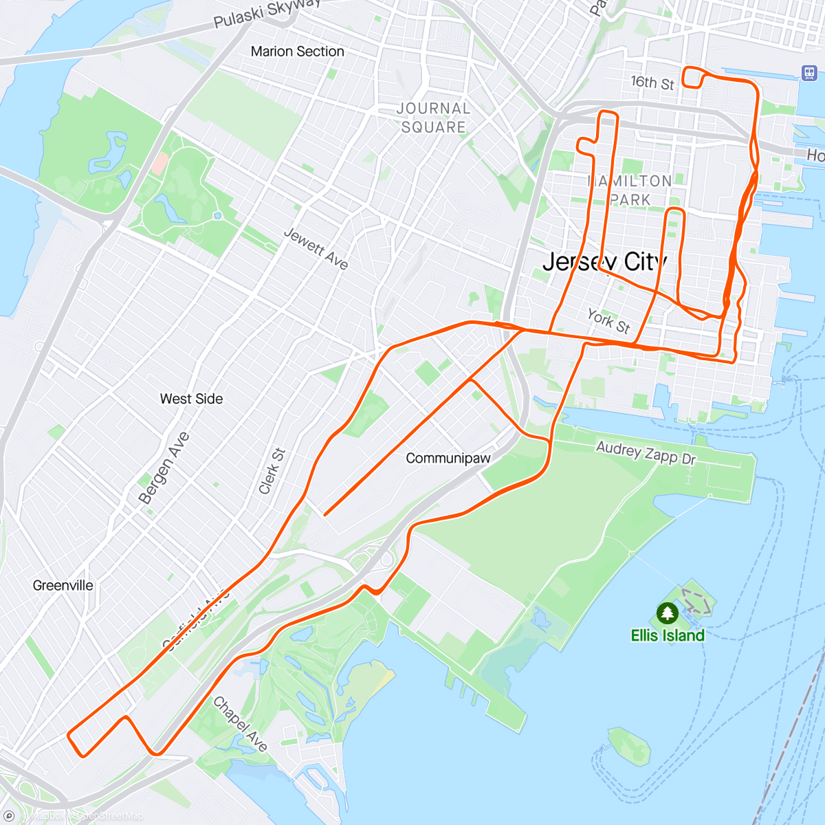 Map of the activity, Jersey City Marathon 🗽