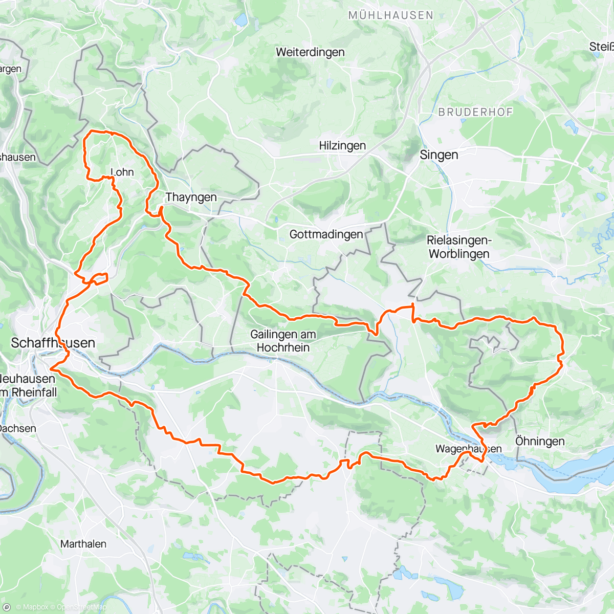 Map of the activity, Mountainbiking around Schaffhausen with Kathrin, Thom and Jürg