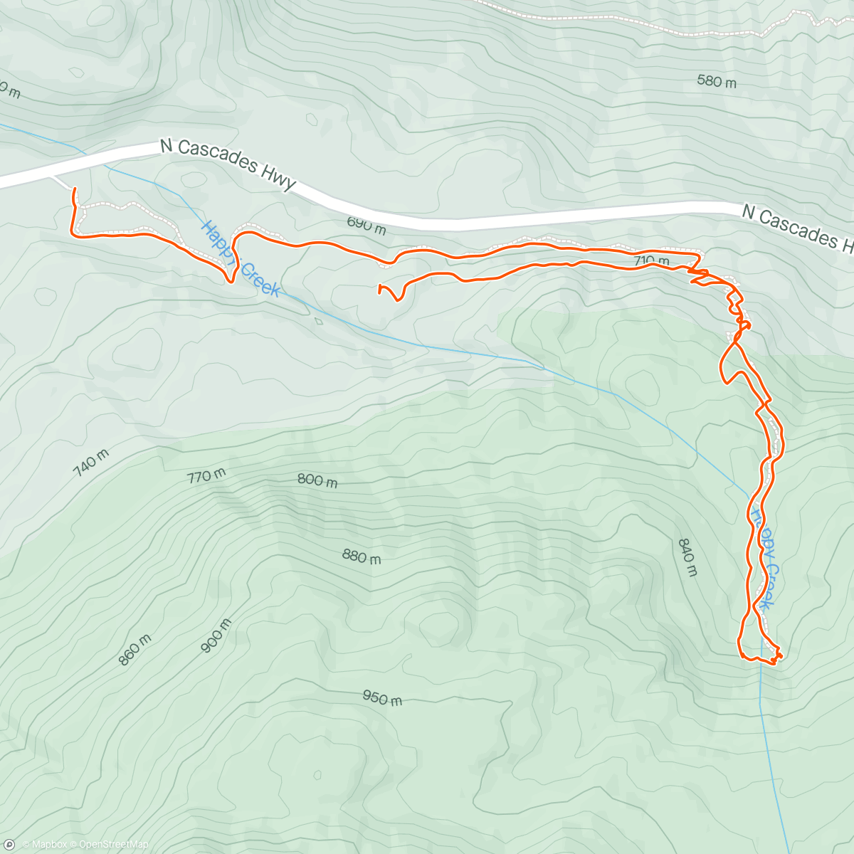 Mapa de la actividad, Happy Creek Falls