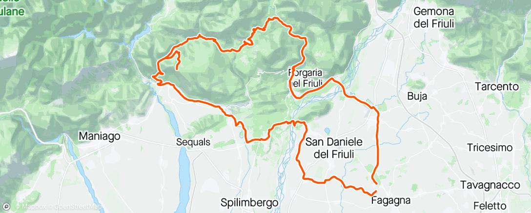 Mapa de la actividad (Fagagna, Pinzano, Meduno, Valinis, Campione, Pradis, Pielungo, Anduins, Majano.)