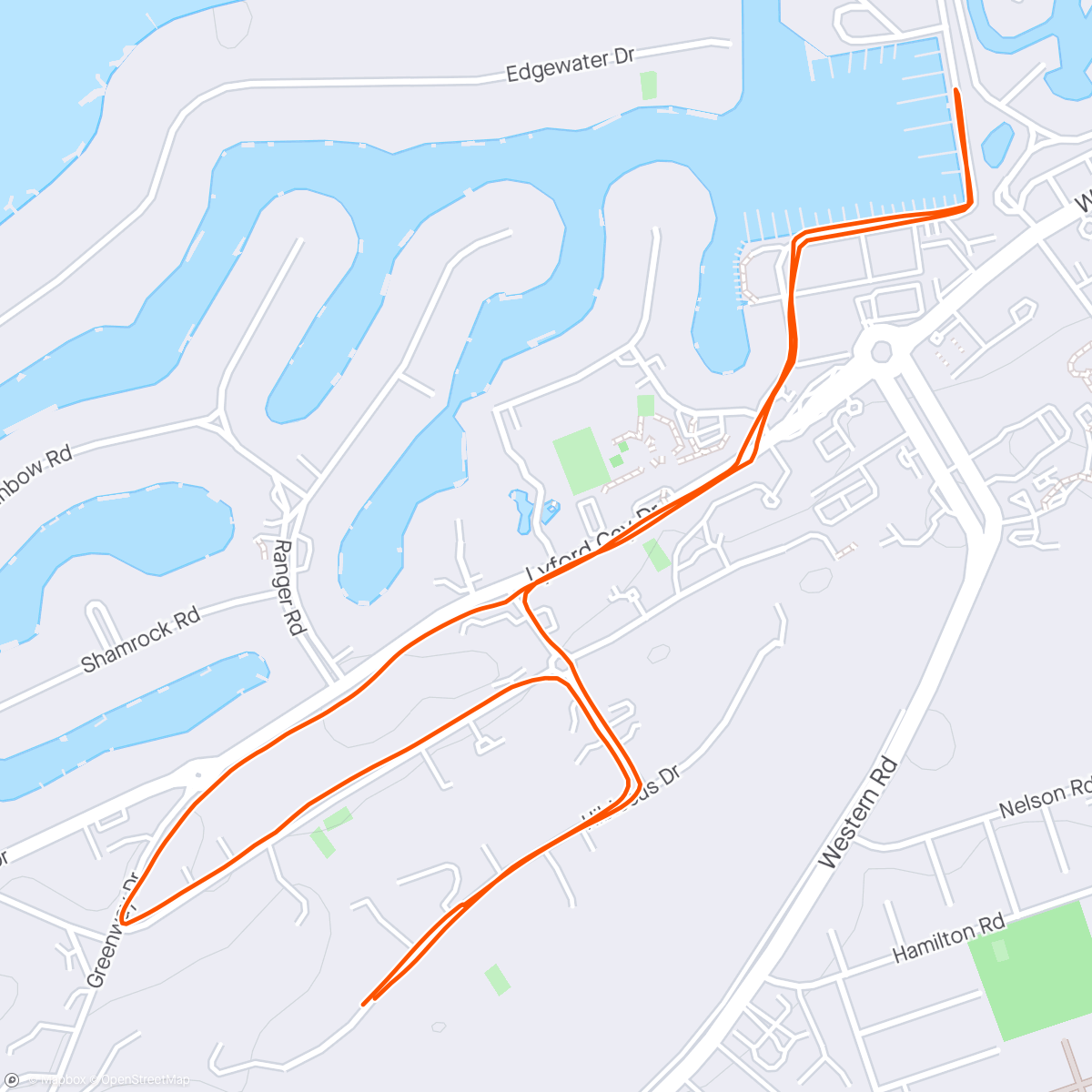 Map of the activity, Lil run with Emma to the yacht club