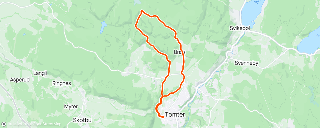 Map of the activity, Run - Tomter - Opp og rundt i Unaas skogen