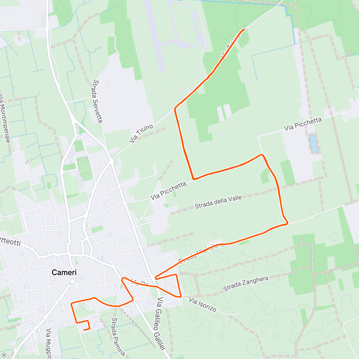 Map of the activity, 14 KM RUN with speed variation under the rain 🏃🏻‍♀️🌧️