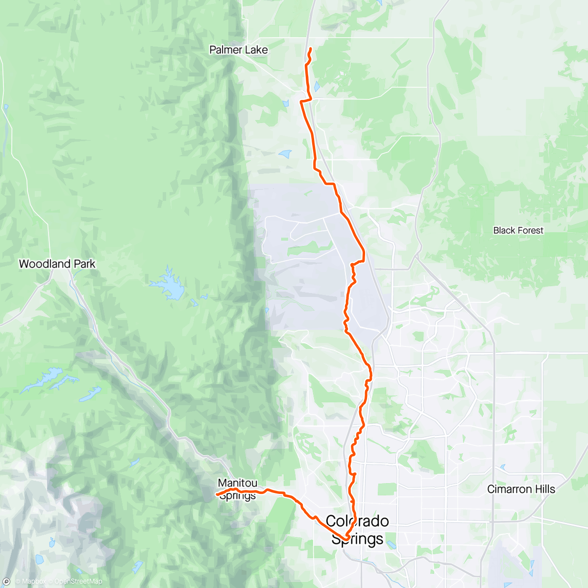 Map of the activity, Monument Hill to Manitou Springs (Out-N-Back)