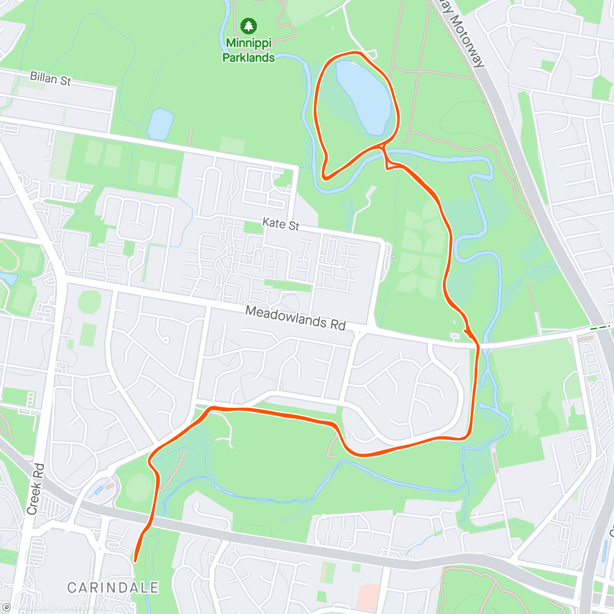 Map of the activity, Minnippi parkrun plus with Surge and Barnard