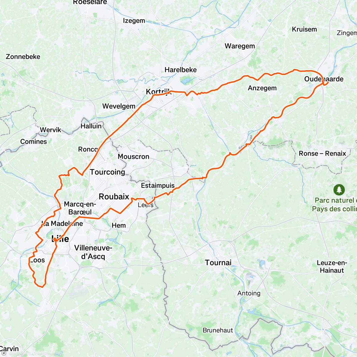 Map of the activity, Oudenaarde - Lille