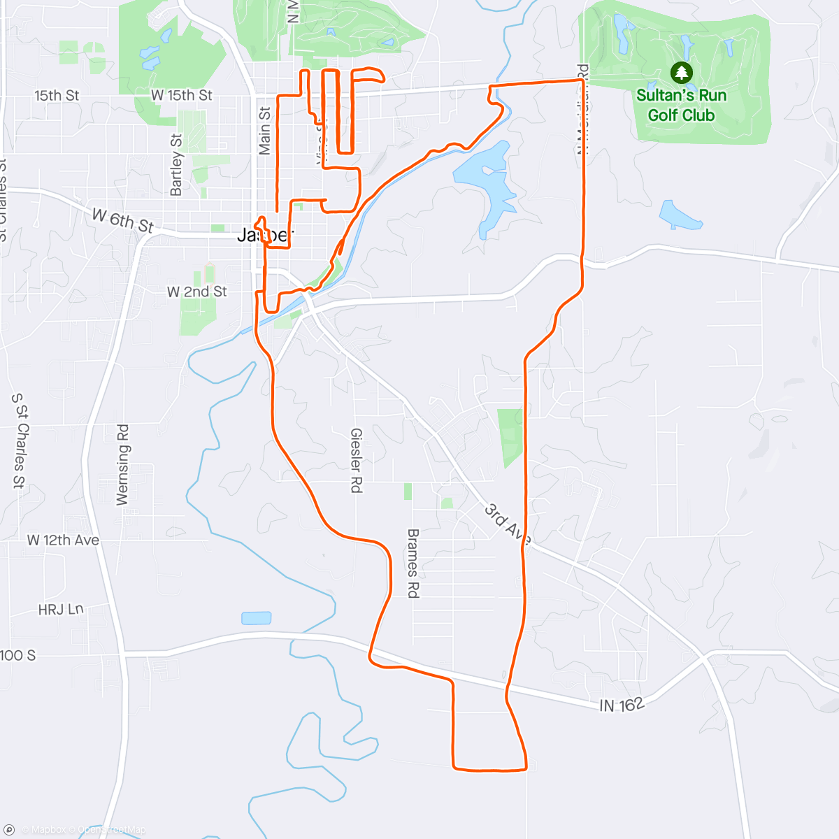 Map of the activity, 5 miles of hills, then 9 miles of aerobic pace
