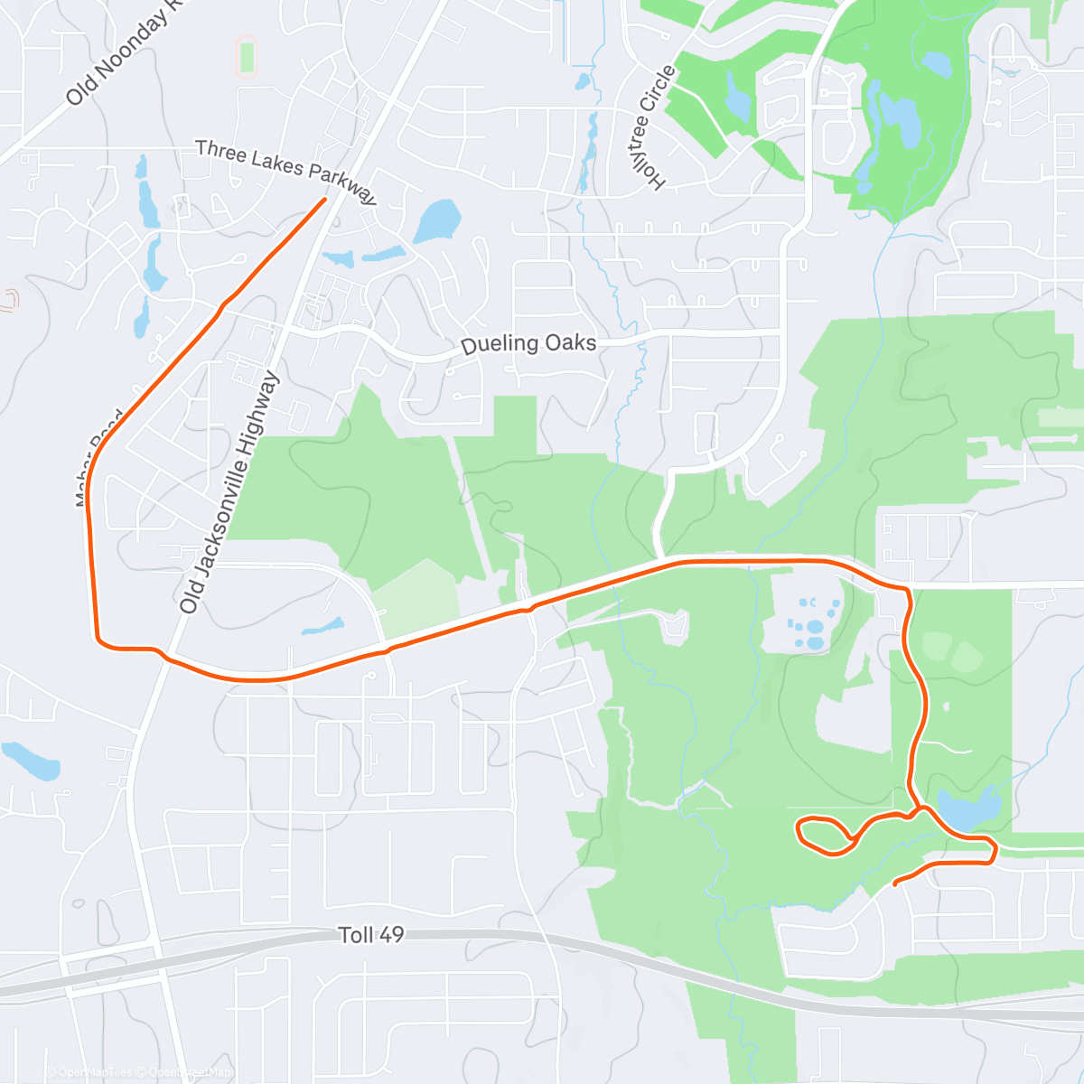 Map of the activity, Run walk exploring with my cousin