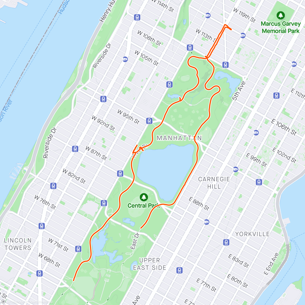 Mapa de la actividad, Central Park ride with Linda.