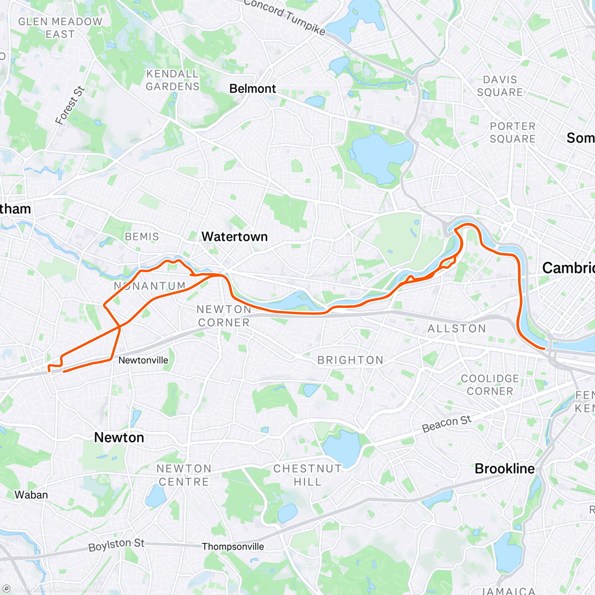 Map of the activity, Charles River Bike Path