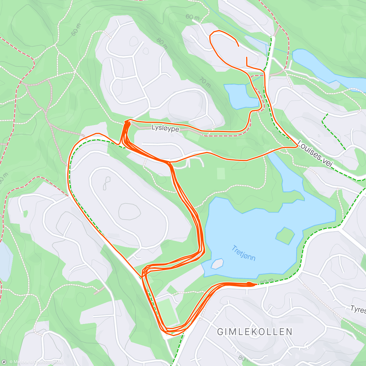 Map of the activity, Test 4 x 4min , 1:30 gå/stå pause (IF)